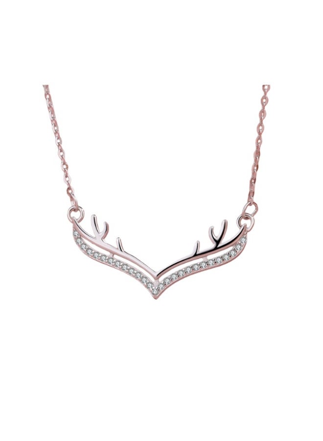 ZESITH S925 Sterling Silver Elk Antler Necklace, Inlaid Zircon Clavicle Chain, Mori Style Fashion Jewelry for Women, White Gold - Image 2
