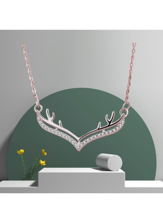 ZESITH S925 Sterling Silver Elk Antler Necklace, Inlaid Zircon Clavicle Chain, Mori Style Fashion Jewelry for Women, White Gold - Image 5