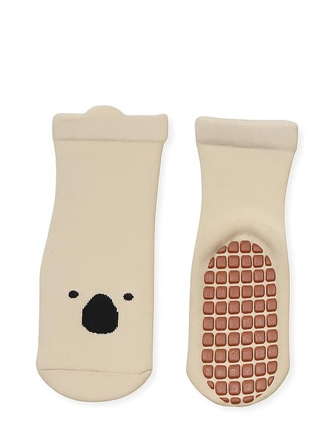 CHACKO Baby Cotton Crew & Ankle Grip Socks | Soft Non-Skid Socks for Boys & Girls | 1 Pairs,Beige,1-2 Years - Image 1