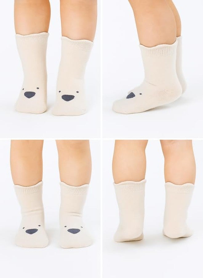 CHACKO Baby Cotton Crew & Ankle Grip Socks | Soft Non-Skid Socks for Boys & Girls | 1 Pairs,Beige,1-2 Years - Image 2
