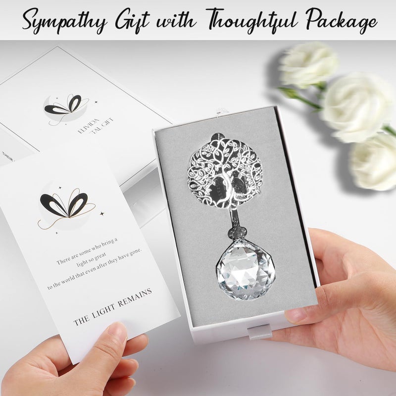 Elivida Grief Gift Modern Sympathy Gift for Lose of Mom  Retro Round Tree Life Design Memorial Hanging Ornament with 40mm Clear Crystal Ball Rainbow Maker  Bereavement Gift Idea for Women - Image 4