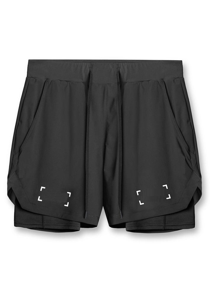 Loquat Five-Point Sports Shorts Quick Drying Double Layer Basketball Pants Anti-Light Running Fitness Summer Black  - Image 1