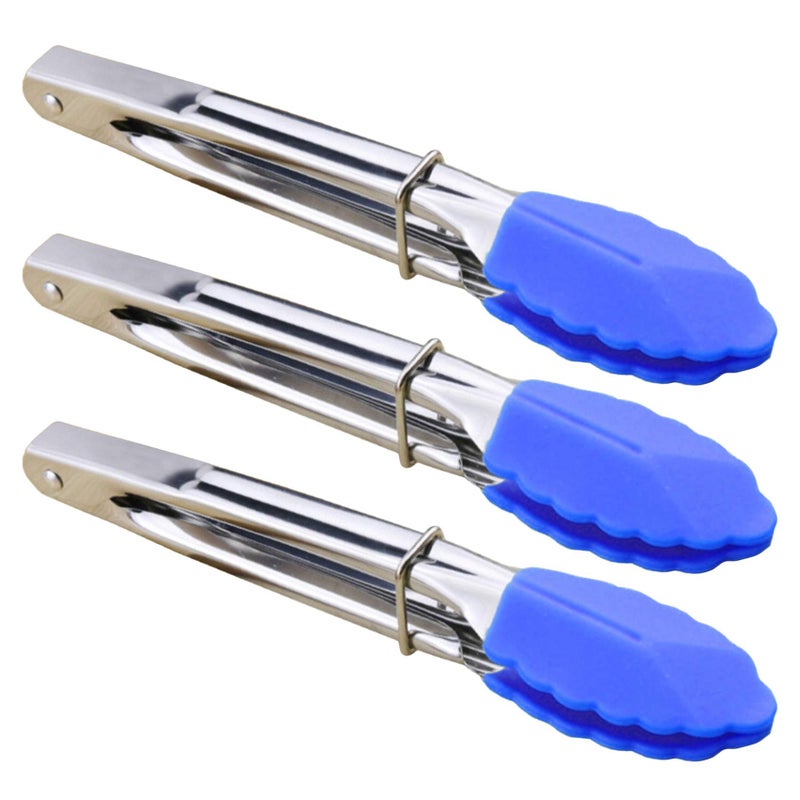 HINMAY Small Tongs with Silicone Tips 7Inch Serving Tongs Set of 3 Blue