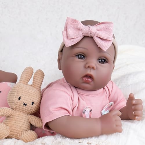 Milidool Lifelike Black Reborn Baby Dolls Girl Realistic 18 Inch African American Newborn Girl Lifelike Silicone Baby Dolls That Look Real Gift for Ages 3 - Image 5