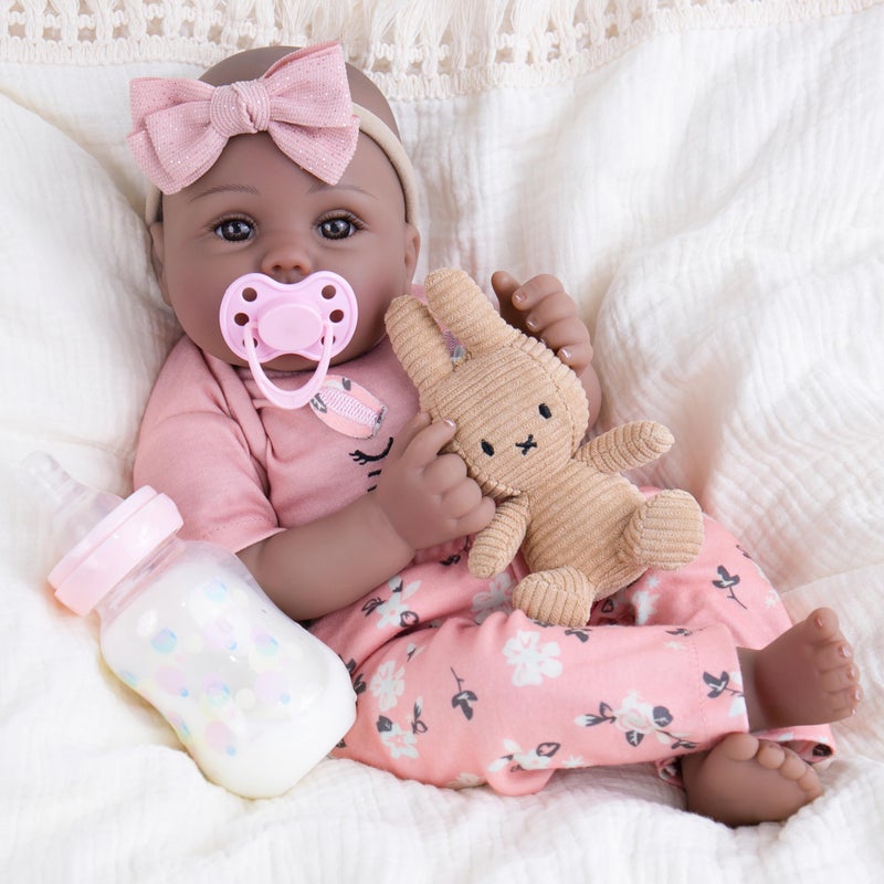 Milidool Lifelike Black Reborn Baby Dolls Girl Realistic 18 Inch African American Newborn Girl Lifelike Silicone Baby Dolls That Look Real Gift for Ages 3 - Image 3