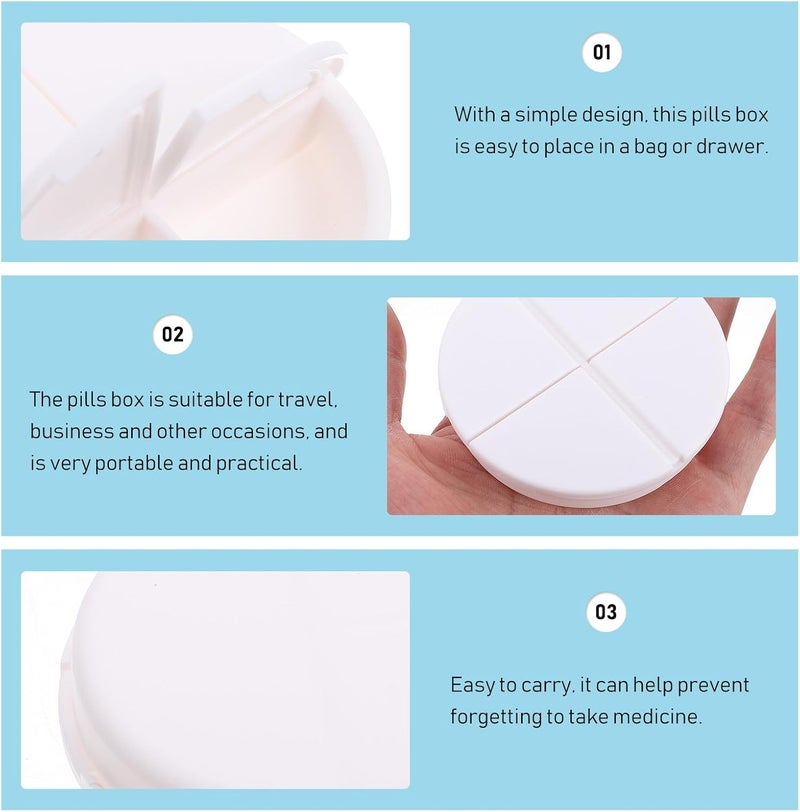 2pcs White Plastic Medicine Pill Organizers with 4 Compartments Portable Travel Pill Boxes for Daily Medication Storage and Management - Image 3