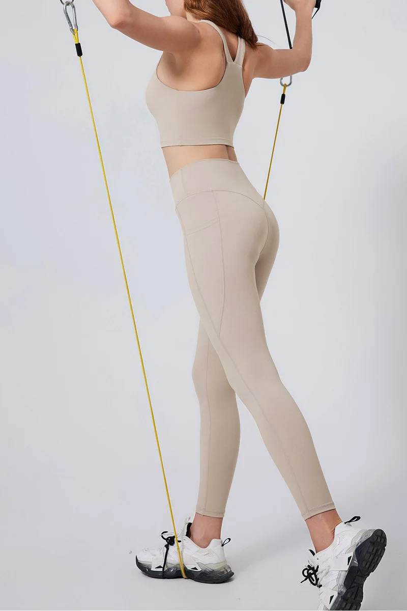 SVL Almond Women's Sports Leggings with Pockets - Beige - SVL for Women | Best Price UAE