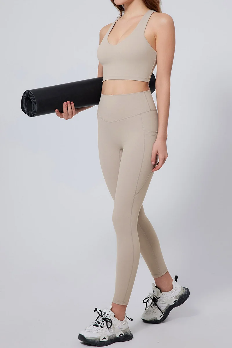 SVL Almond Women's Sports Leggings with Pockets - Beige - SVL for Women | Best Price UAE