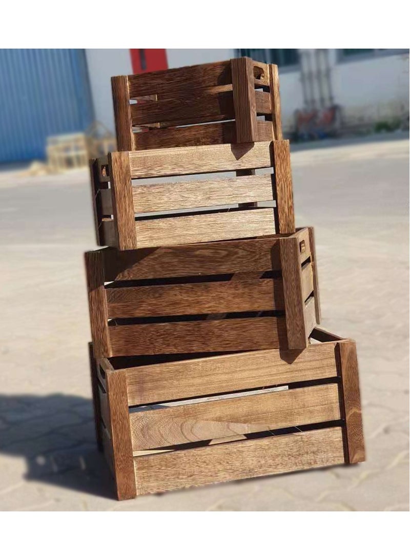 LINGWEI Natural Wooden Storage Crates | Set of 4 Nesting Wooden Boxes with Cutout Handles | Rustic Farmhouse Decorative Containers for Home, Kitchen, Bathroom & Office Organization - Image 2