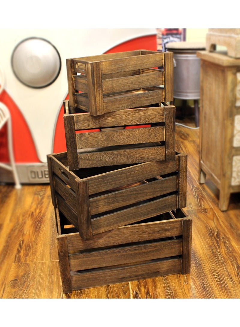 LINGWEI Natural Wooden Storage Crates | Set of 4 Nesting Wooden Boxes with Cutout Handles | Rustic Farmhouse Decorative Containers for Home, Kitchen, Bathroom & Office Organization - Image 4