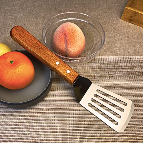 KLAQQED 2Pcs Metal Spatulas Set, Metal Spatula for Cast Iron Skillet, Cooking Utensils Fish Egg Grill Spatula Stainless Steel Slotted Spatula, Wok Flat Top Small Metal Spatula Turner with Wood Handle - Image 5