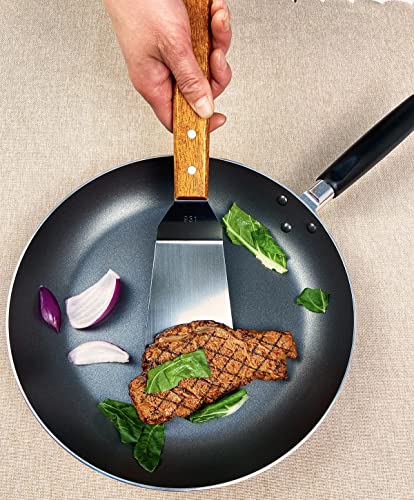 KLAQQED 2Pcs Metal Spatulas Set, Metal Spatula for Cast Iron Skillet, Cooking Utensils Fish Egg Grill Spatula Stainless Steel Slotted Spatula, Wok Flat Top Small Metal Spatula Turner with Wood Handle - Image 4