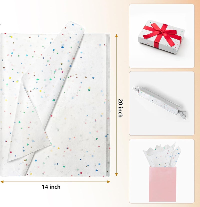 Ueerdand White Glitter Tissue Paper for Gift Bags - 36 Sheets, 14x20 Inch, Recyclable Wrapping Paper for Celebrations - Image 3
