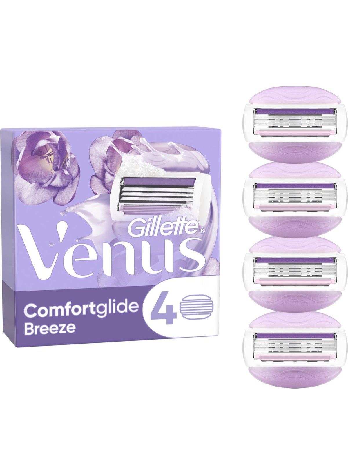Gillette Venus Comfortglide Breeze Women's Razor Blade Refills, Pack of 4, 3 built-in blades for a smooth, close shave that lasts