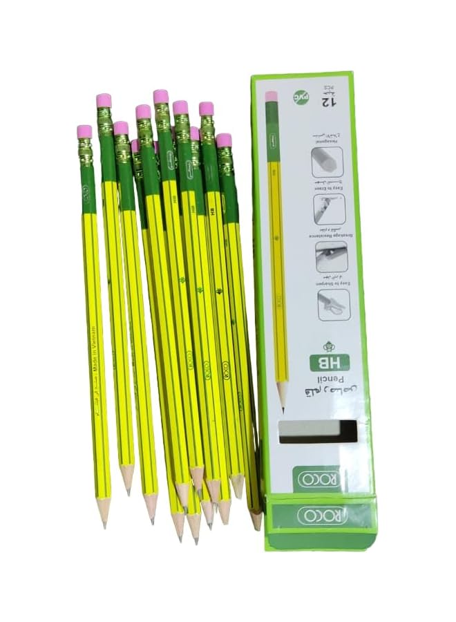 ROCO Pencil Hb With Pink Rubber Top Box Of 12Pc Black And Yellow Coated From Outside - Image 2