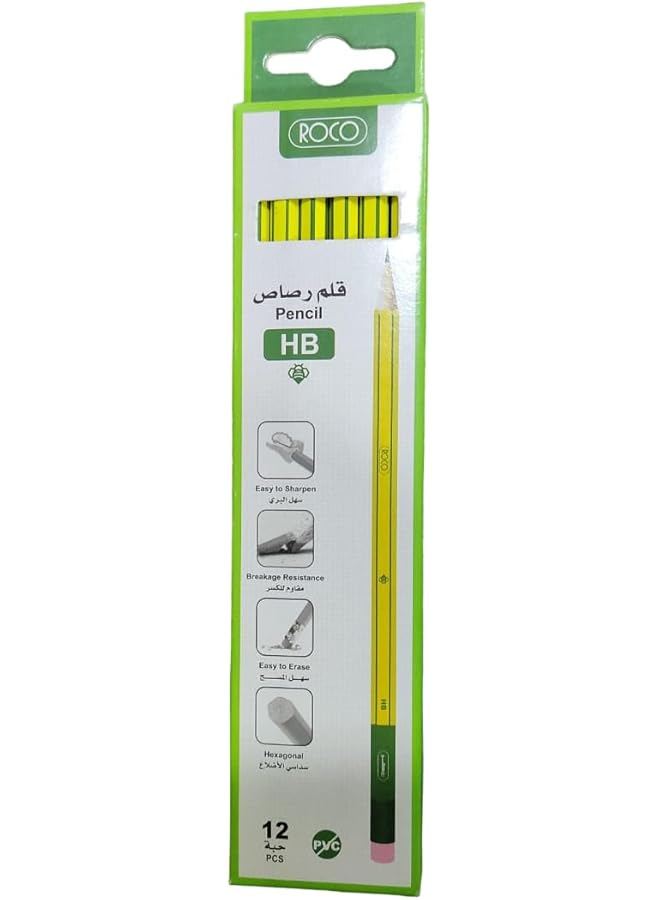 ROCO Pencil Hb With Pink Rubber Top Box Of 12Pc Black And Yellow Coated From Outside - Image 1