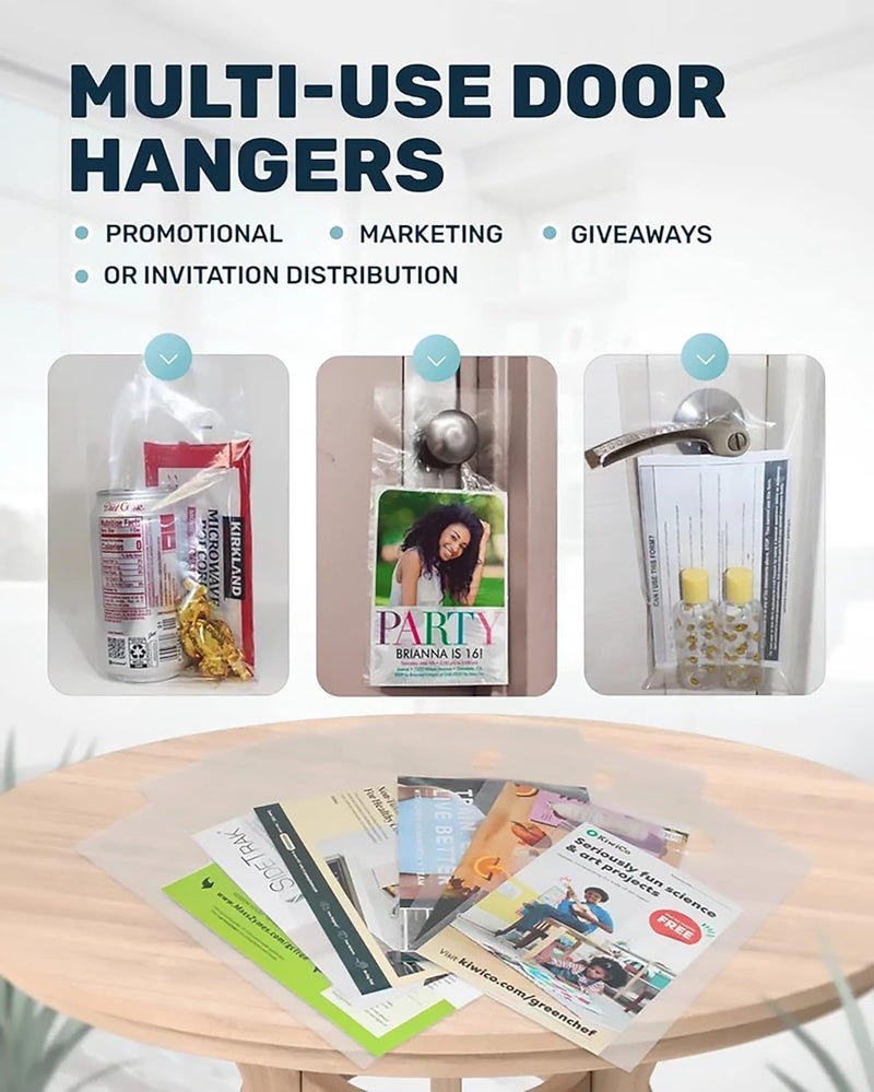 Skywin TidyFriend Door Hanger Bags 6” x 12” (1000 Pack), Clear Door Hanger Bags Protects Flyers, Brochures, Notices, Printed Materials, Waterproof and Secure - Image 5