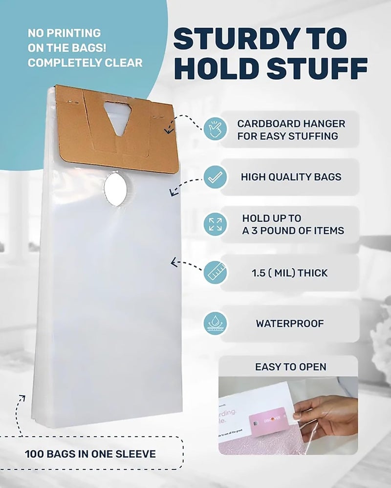 Skywin TidyFriend Door Hanger Bags 6” x 12” (1000 Pack), Clear Door Hanger Bags Protects Flyers, Brochures, Notices, Printed Materials, Waterproof and Secure - Image 4