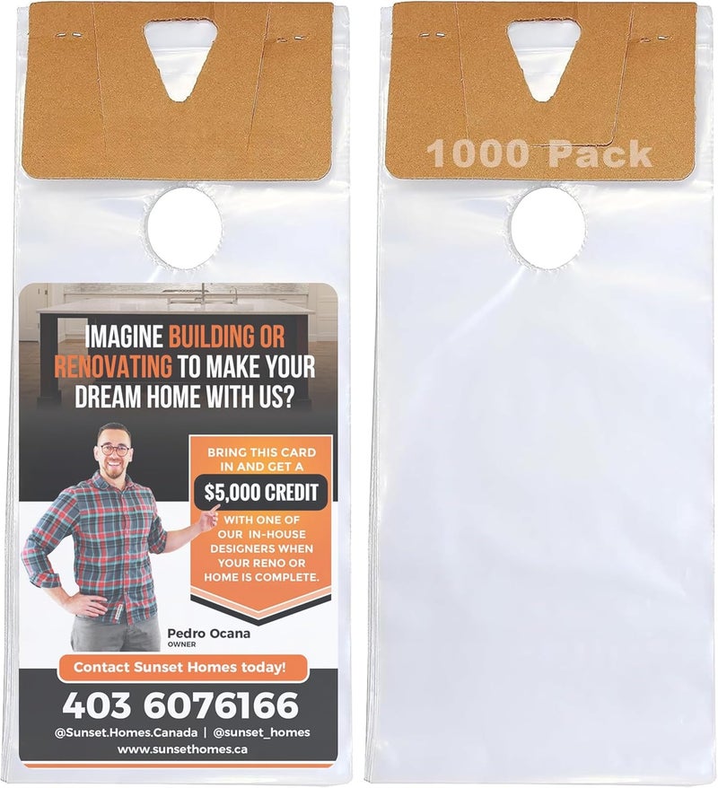 Skywin TidyFriend Door Hanger Bags 6” x 12” (1000 Pack), Clear Door Hanger Bags Protects Flyers, Brochures, Notices, Printed Materials, Waterproof and Secure - Image 1