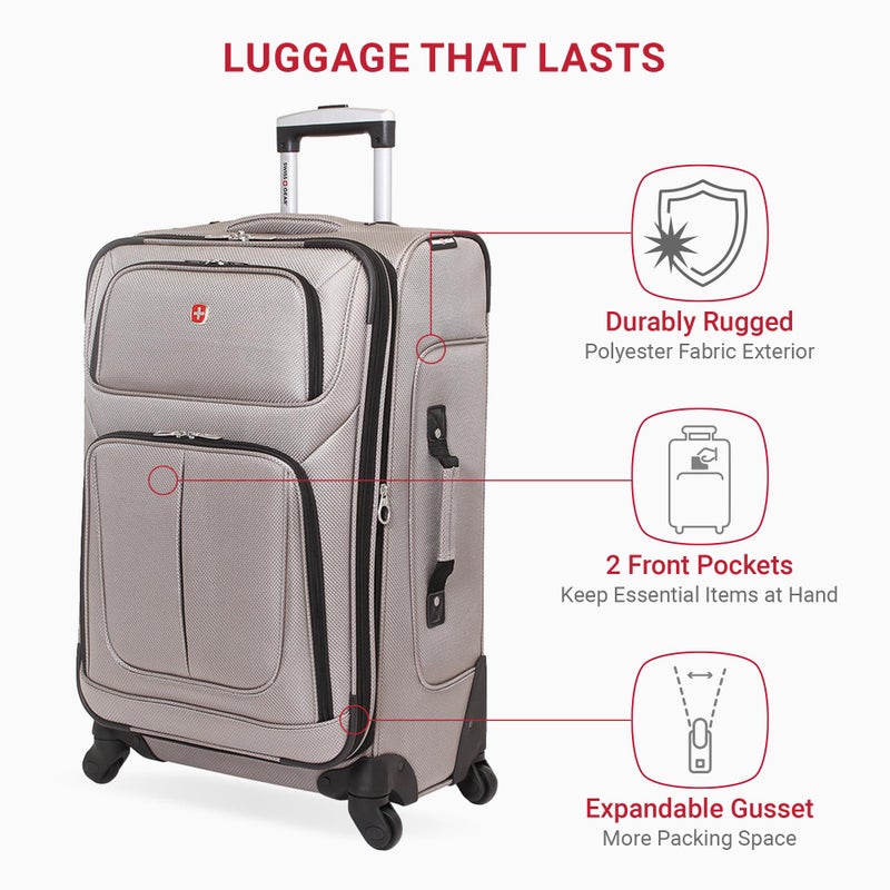 SWISSGEAR حقائب سفر سويس جير سيون القابلة للتوسيع خفيفة الوزن والمتينة، لون رمادي، حجم متوسط 25 إنش - Image 4