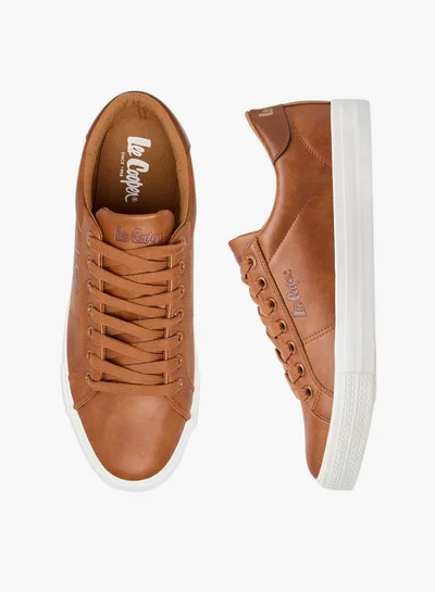 لي كوبر Men's Monotone Low Ankle Sneakers with Lace-Up Closure