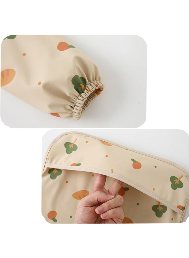 Kids Long Sleeve Waterproof Art Smock Bib, 2-Pack, Food-Catching Pocket, 45cm Length, Beige & Pink - Image 2