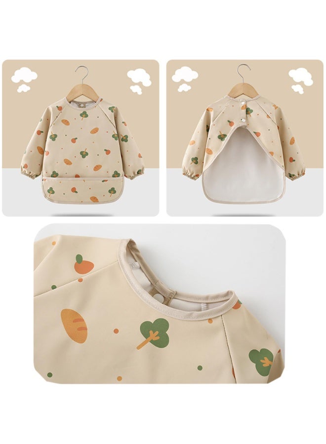Kids Long Sleeve Waterproof Art Smock Bib, 2-Pack, Food-Catching Pocket, 45cm Length, Beige & Pink - Image 3