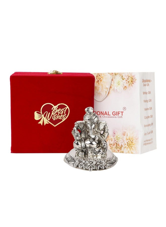 INTERNATIONAL GIFT Silver Ganesh Idol Oxidized Finish with Best Wishes - Image 1