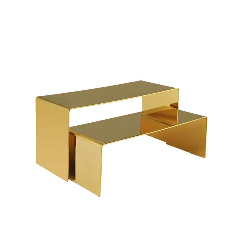 RY DISPLAY RY DISPLAY Golden Metal Shoe Handbag Display Riser Stand Stainless Steel Shoe Bag Riser Holder Jewelry Display Riser Shelf Showcase Fixtures Set of 2 