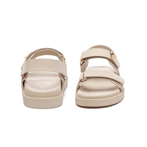 Rihero Women's Flat Sandals Comfort Adjustable Velcro Double Strap Slip on Leather Footbed Nude Sandals with Back Strap Size 6.5 - Image 4