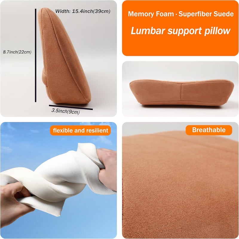 POKSRI Lumbar Support Pillow,Back Pain Relief Cushion,fits tightly around the waist,Memory Foam,Skin-friendly Suede Fabric,fit Car Drive,Office chair,Rest seat,Improve Posture,Portable,15.5''Lx 8.7''H - Image 3