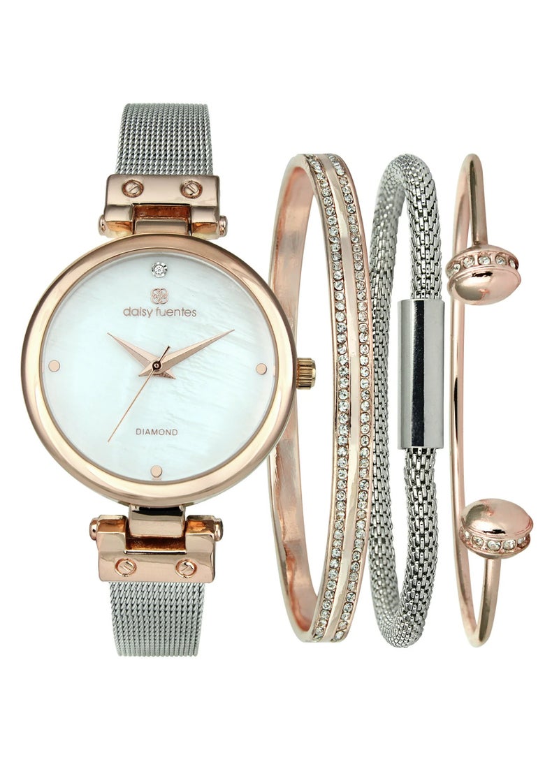 Daisy Fuentes ساعة نسائية أنيقة بتصميم مزدوج اللون من الذهب الوردي مجموعة DF202TTRG - Image 1