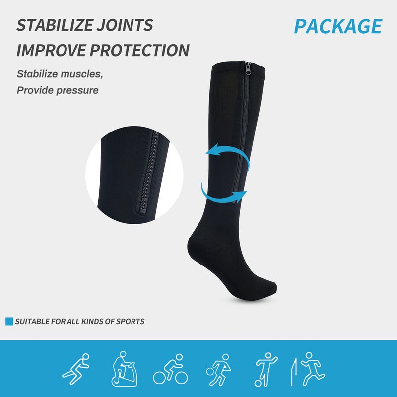 Long Toe Zipper Compression Socks Elastic Cycling Running High Tube Zip Selling Pure Color Zipper Socks Leg Socks - Image 5