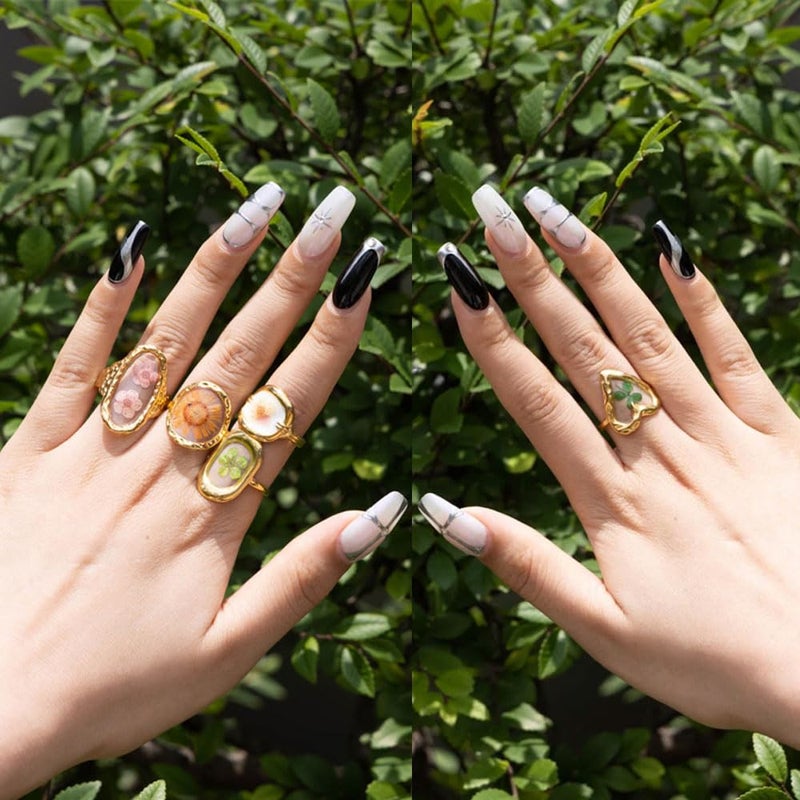 Vhitler 5pcs 18k Gold Plated Floral Adjustable Rings Chunky Gold Rings Vintage Jewelry Y2k Accessories Don't Tarnish Ring Set (Style2) - Image 2
