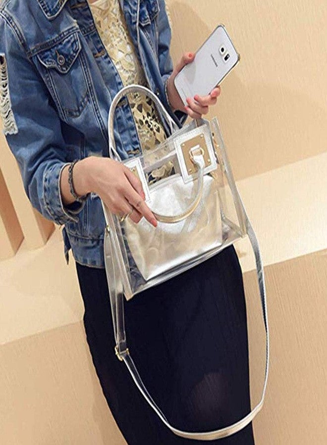 Rullar 2Pcs Clear Handbag Purse PVC Tote Shoulder Top-handle Bag Women Small Transparent Satchel - Image 5