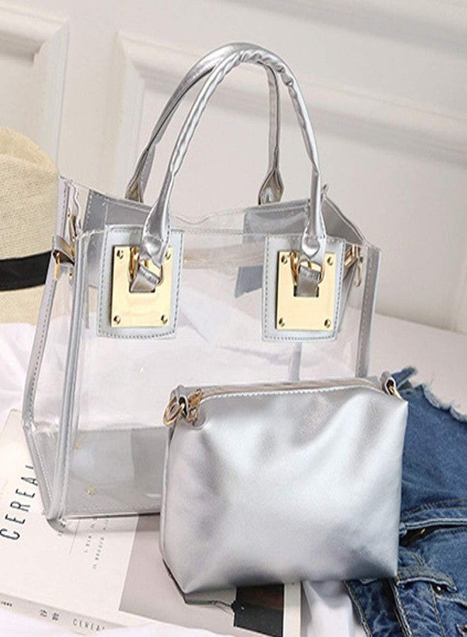 Rullar 2Pcs Clear Handbag Purse PVC Tote Shoulder Top-handle Bag Women Small Transparent Satchel - Image 3
