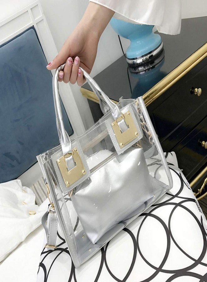 Rullar 2Pcs Clear Handbag Purse PVC Tote Shoulder Top-handle Bag Women Small Transparent Satchel - Image 4