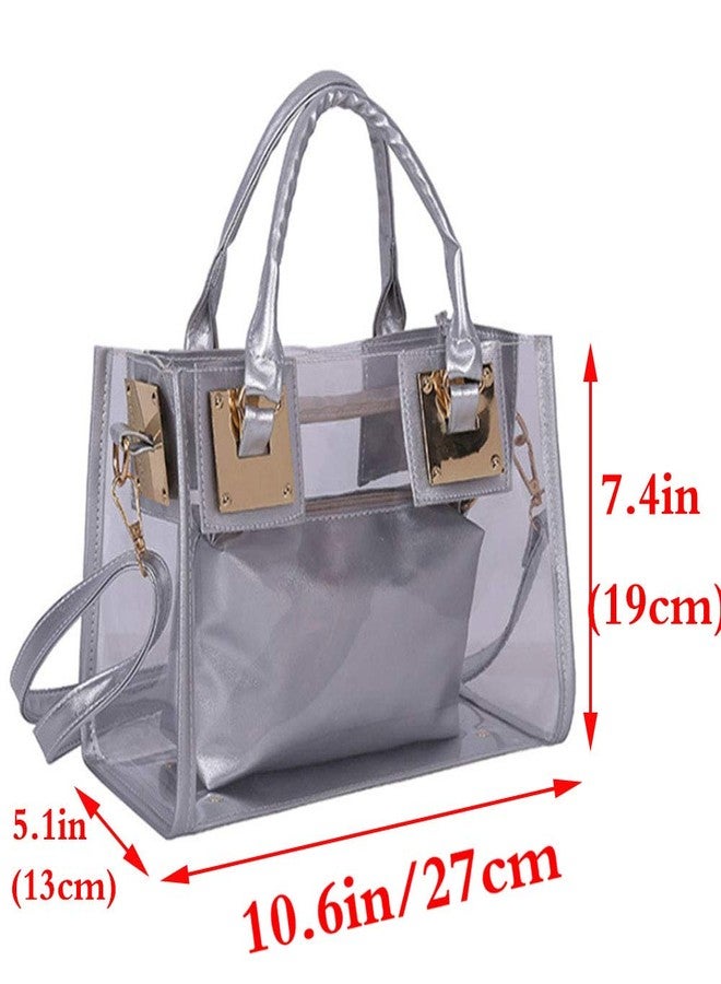 Rullar 2Pcs Clear Handbag Purse PVC Tote Shoulder Top-handle Bag Women Small Transparent Satchel - Image 2