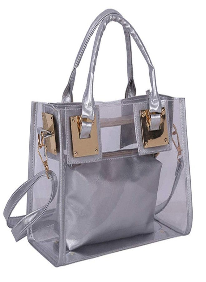 Rullar 2Pcs Clear Handbag Purse PVC Tote Shoulder Top-handle Bag Women Small Transparent Satchel - Image 1