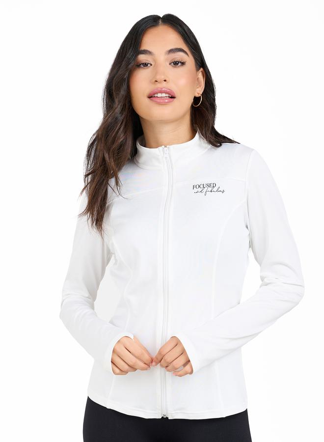 ستايلي جاكيت بطبعة شعار مع تفاصيل فتحات للإبهام - Image 1