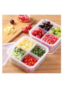 Premify Set of 2 Fridge Organizer, Fruit Vegetable Storage Saver Containers with Lid & Colander for Kitchen | BPA-Free Plastic Container Fresh Keeper Set, 4 Partitions in Each Box  - Image 1