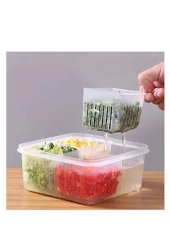 Premify Set of 2 Fridge Organizer, Fruit Vegetable Storage Saver Containers with Lid & Colander for Kitchen | BPA-Free Plastic Container Fresh Keeper Set, 4 Partitions in Each Box  - Image 3