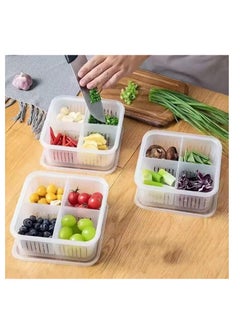 Premify Set of 2 Fridge Organizer, Fruit Vegetable Storage Saver Containers with Lid & Colander for Kitchen | BPA-Free Plastic Container Fresh Keeper Set, 4 Partitions in Each Box  - Image 4