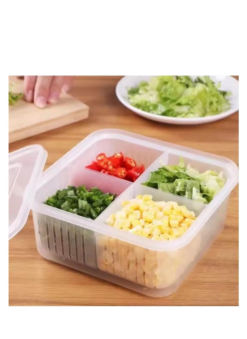 Premify - Set of 2 Fridge Organizer, Fruit Vegetable Storage Saver Containers with Lid & Colander for Kitchen | BPA-Free Plastic Container Fresh Keeper Set, 4 Partitions in Each Box - Image 1