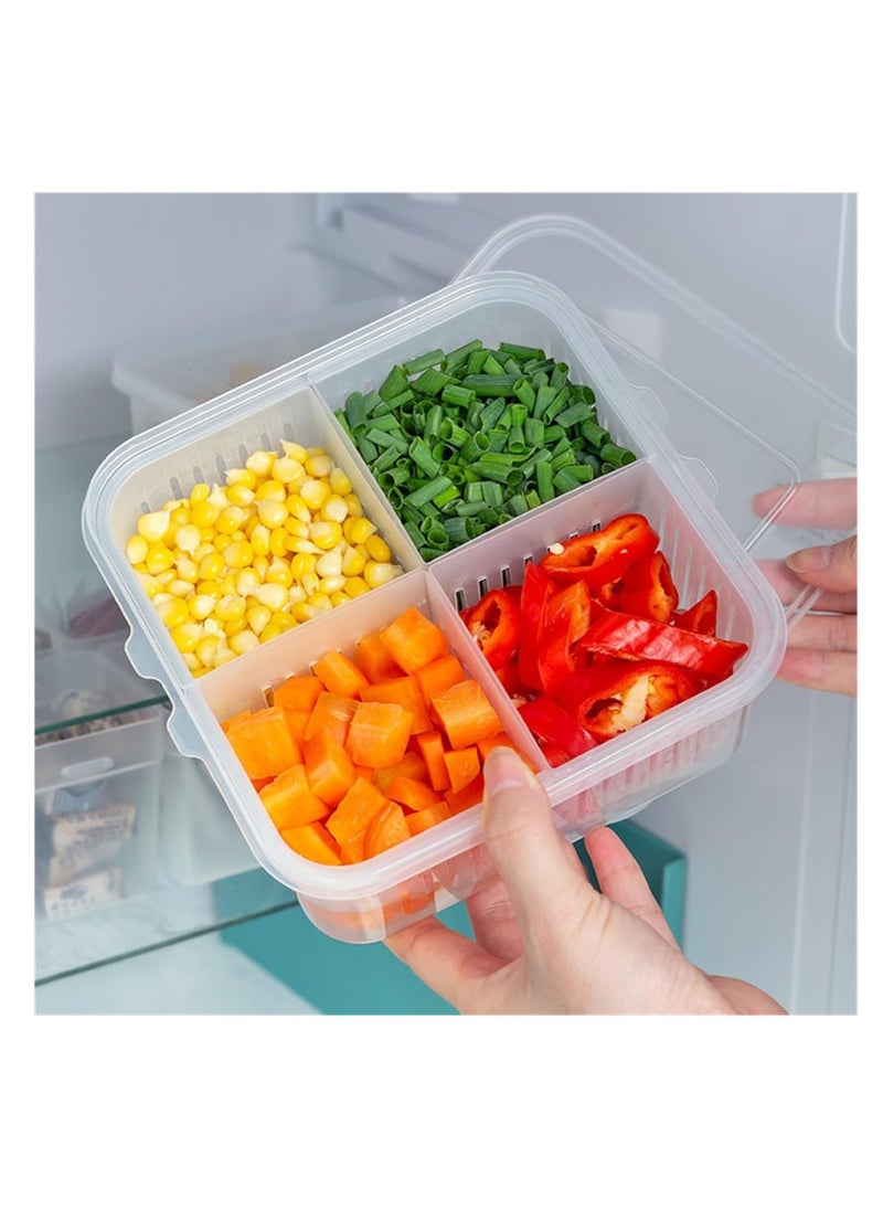 Premify - Set of 2 Fridge Organizer, Fruit Vegetable Storage Saver Containers with Lid & Colander for Kitchen | BPA-Free Plastic Container Fresh Keeper Set, 4 Partitions in Each Box - Image 1