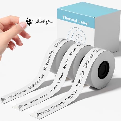 odolpin 3 Rolls Compatible with SUPVAN E10 E11 Bluetooth Label Maker Tape, White,Continous 0.59in x 19.68ft(15mmx6m),Thermal Laminated Label Paper, Self-Adhesive Multipurpose Labeling Tape - Image 1