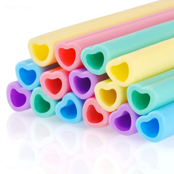 15PCS REUSABLE SILICONE DRINKING STRAWS HEART SHAPED 10 IN LONG FOR 620 OZ TUMBLERS SOFT WASHABLE BPAFREE FOOD GRADE FLEXIBLE BENDY SAFE