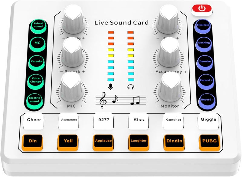 M8 Mini Bluetooth Live Sound Card Portable Audio Sound Mixer Board For Live Streaming Podcast Microphone Sound Card With Multiple Sound Effects Audio Interface With Dj Mixer (white) - Image 1