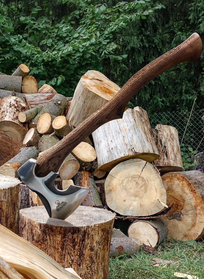 THKFWD Camping Hatchet -Chopping Axe with Leather Sheath, 22.3" Forged Carbon Steel Wood Splitting Axe for Chopping Camping Survival - Image 4
