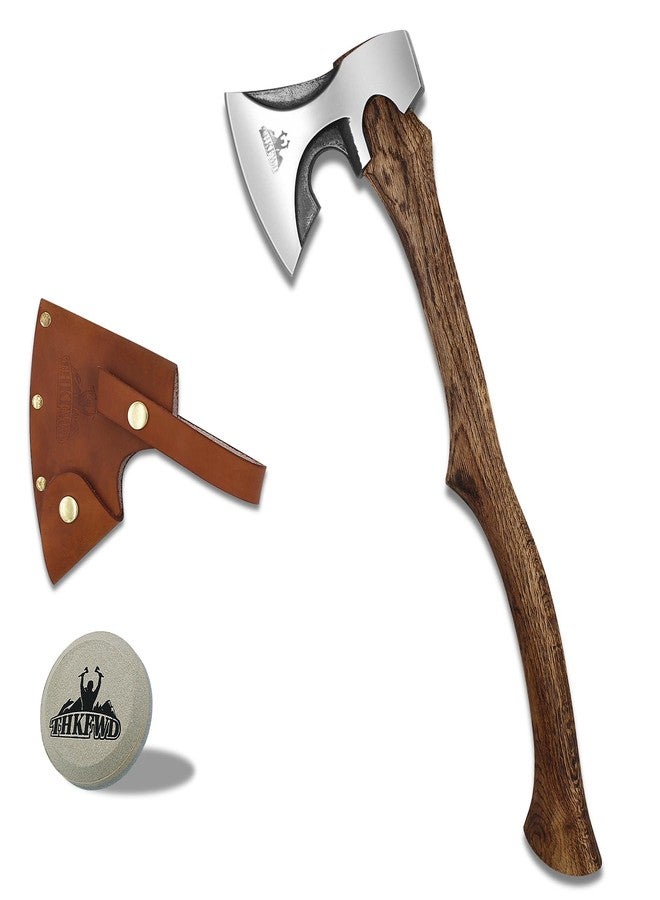 THKFWD Camping Hatchet -Chopping Axe with Leather Sheath, 22.3" Forged Carbon Steel Wood Splitting Axe for Chopping Camping Survival - Image 1